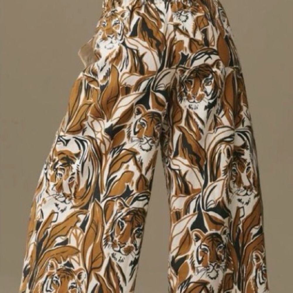 Anthropologie Tiger Face Wide Leg Pants - Picture 3 of 7